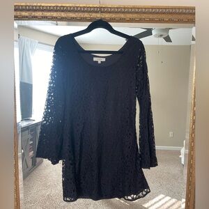 Umgee Black Crochet Long Sleeve Dress